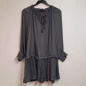 Premise NWT Dark Gray Silver Drop Waist Mini Dress Sz Medium Gathered Cuffs